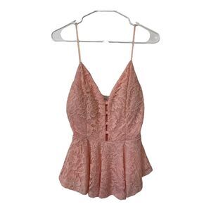 Papaya Pink Lace Babydoll Tank Top with Adjustable Straps Medium